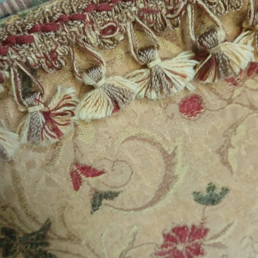 Golden Yellow Floral Brocade Fabric Bamboo Handled Satchel Bag ~ Lovely!